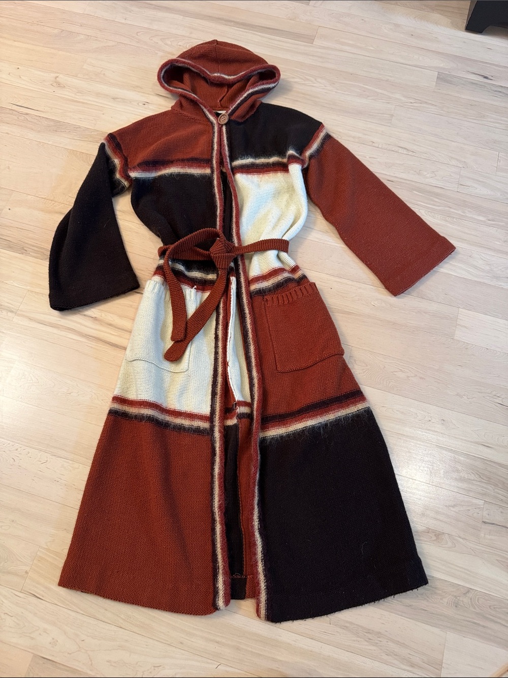 Vintage-Mohair blend Color block Sweater Duster Jacket-S-Rare-Boho-Western-70s